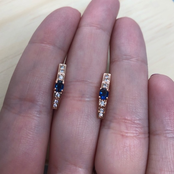 Rose Gold Blue Earrings - Picture 2 of 5
